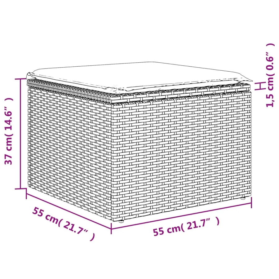 Tabouret de jardin avec coussin beige 55x55x37cm résine tressée - 7