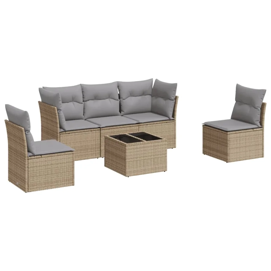 Salon de jardin avec coussins 6 pcs beige résine tressée - 2