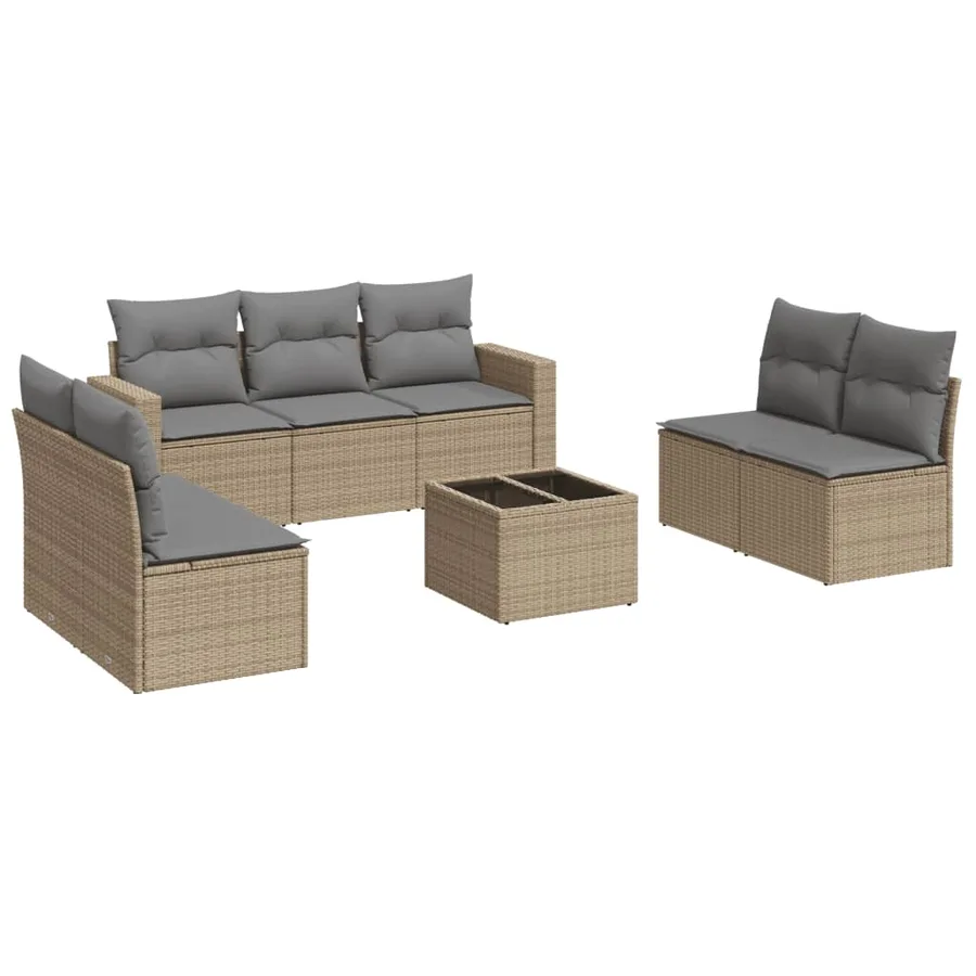 Salon de jardin avec coussins 8 pcs beige résine tressée - 2