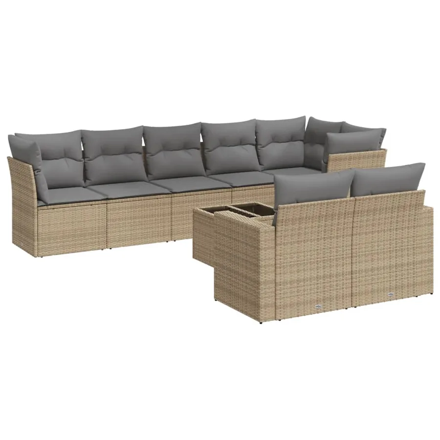 Salon de jardin avec coussins 9 pcs beige résine tressée - 2