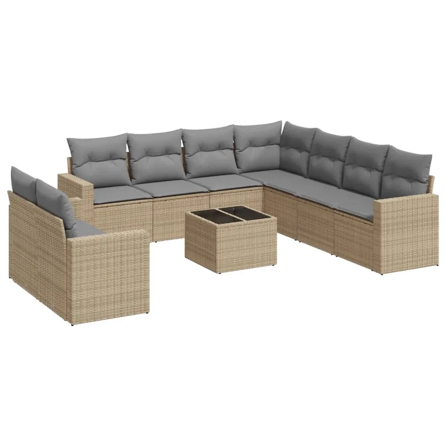 Salon de jardin avec coussins 10 pcs beige résine tressée - 2