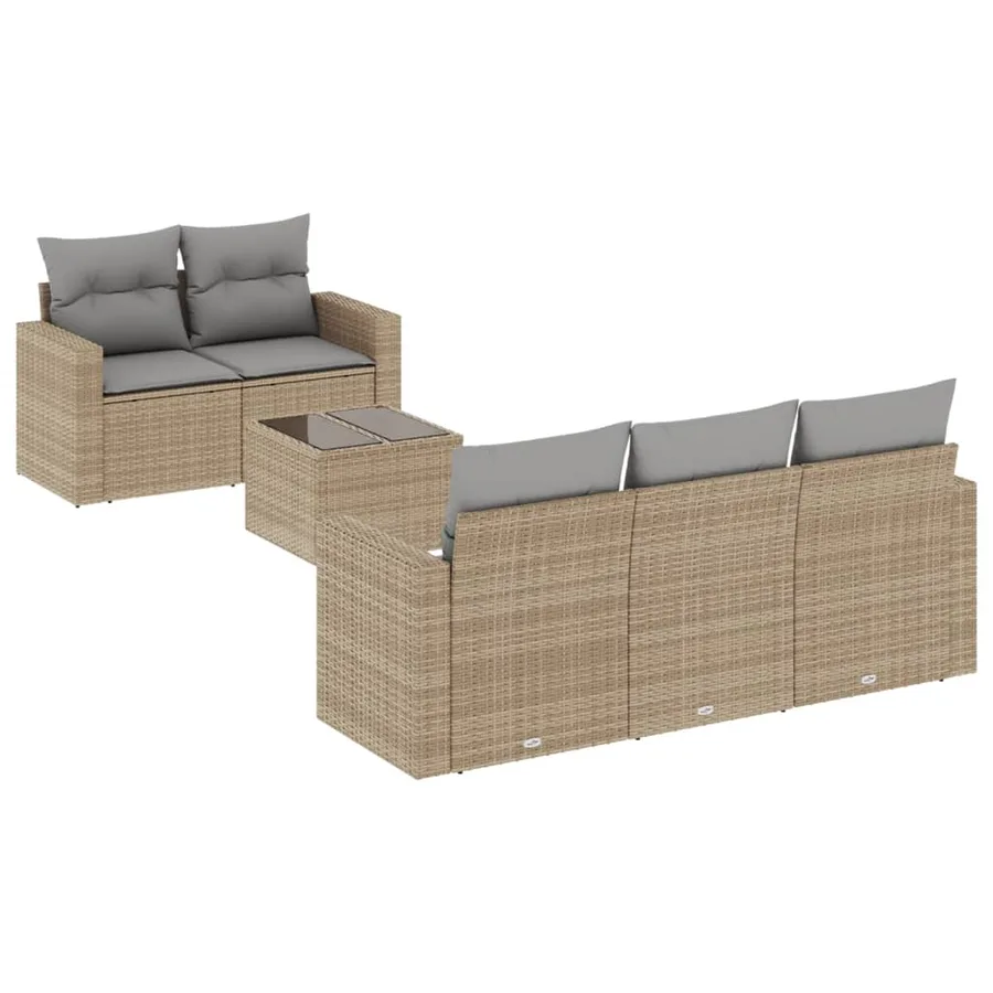 Salon de jardin avec coussins 6 pcs beige résine tressée - 2