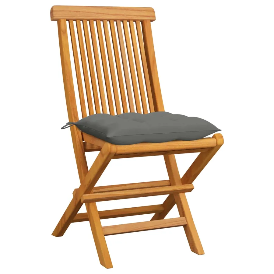 Chaises de jardin et coussins gris lot de 6 Bois de teck massif - 2