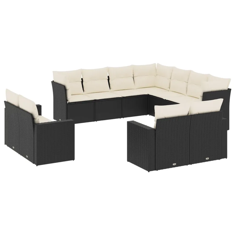 Salon de jardin 11 pcs avec coussins noir résine tressée - 2