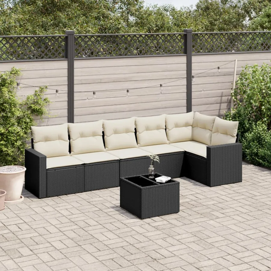 Salon de jardin 7 pcs avec coussins noir résine tressée 65,5 x 62 x 69 cm - 55,8 kg