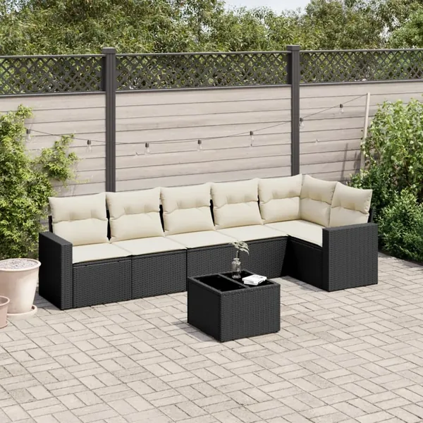 Salon de jardin 7 pcs avec coussins noir résine tressée 65,5 x 62 x 69 cm - 55,8 kg