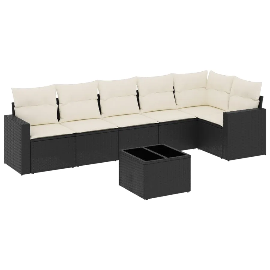 Salon de jardin 7 pcs avec coussins noir résine tressée 65,5 x 62 x 69 cm - 55,8 kg - 2