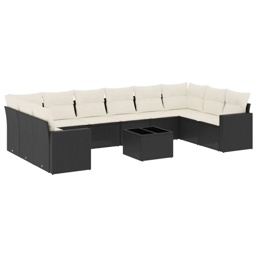 Salon de jardin 11 pcs avec coussins noir résine tressée - 2