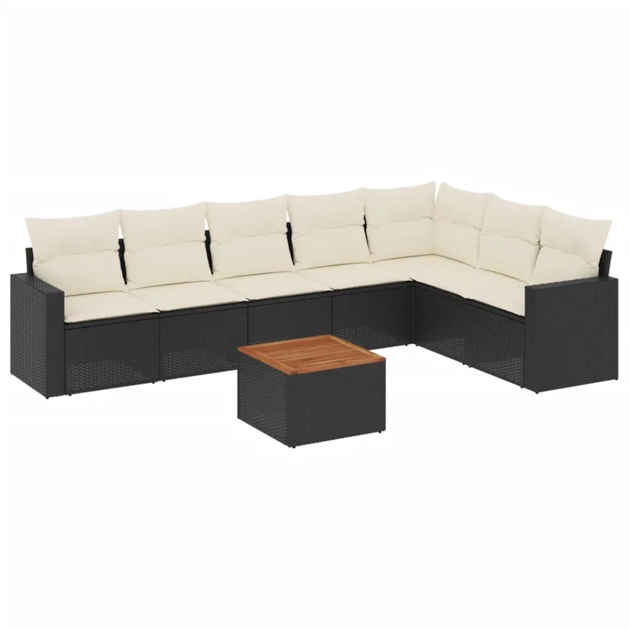 Salon de jardin 8 pcs avec coussins noir résine tressée - 2