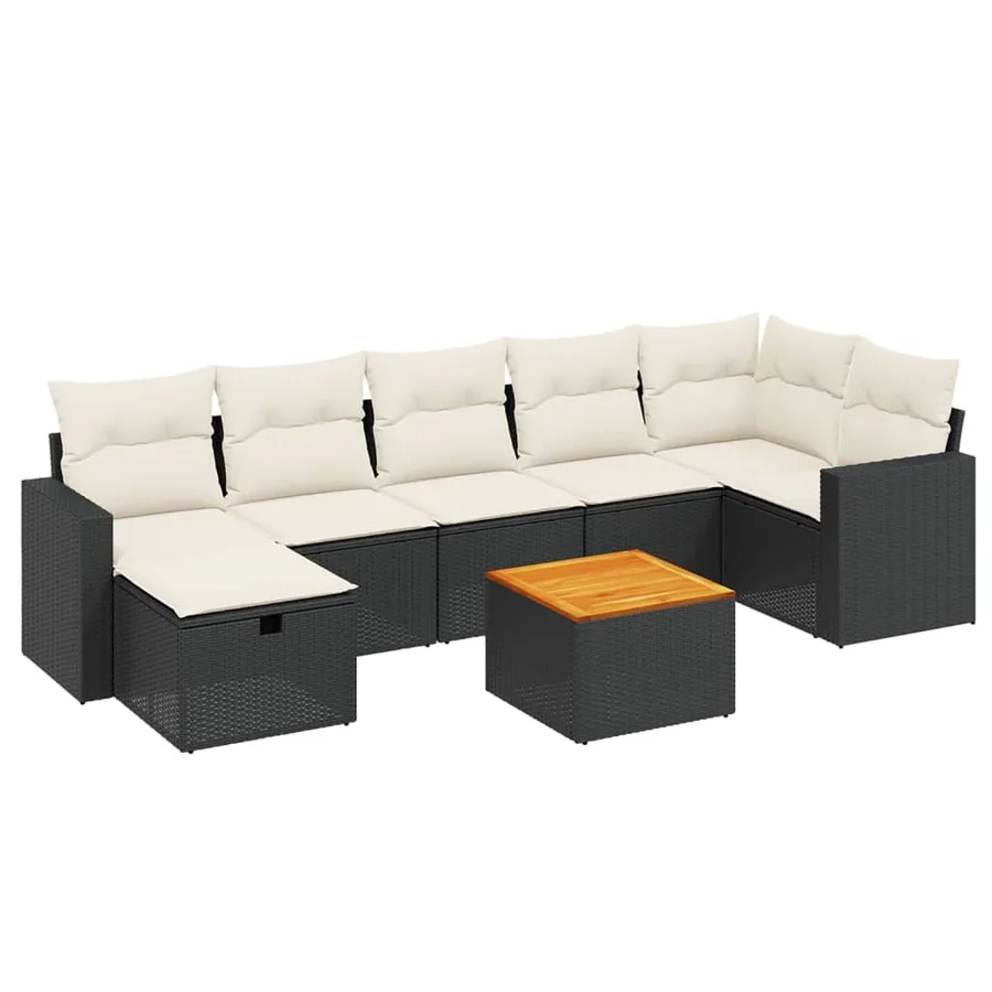 Salon de jardin 8 pcs avec coussins noir résine tressée - 2