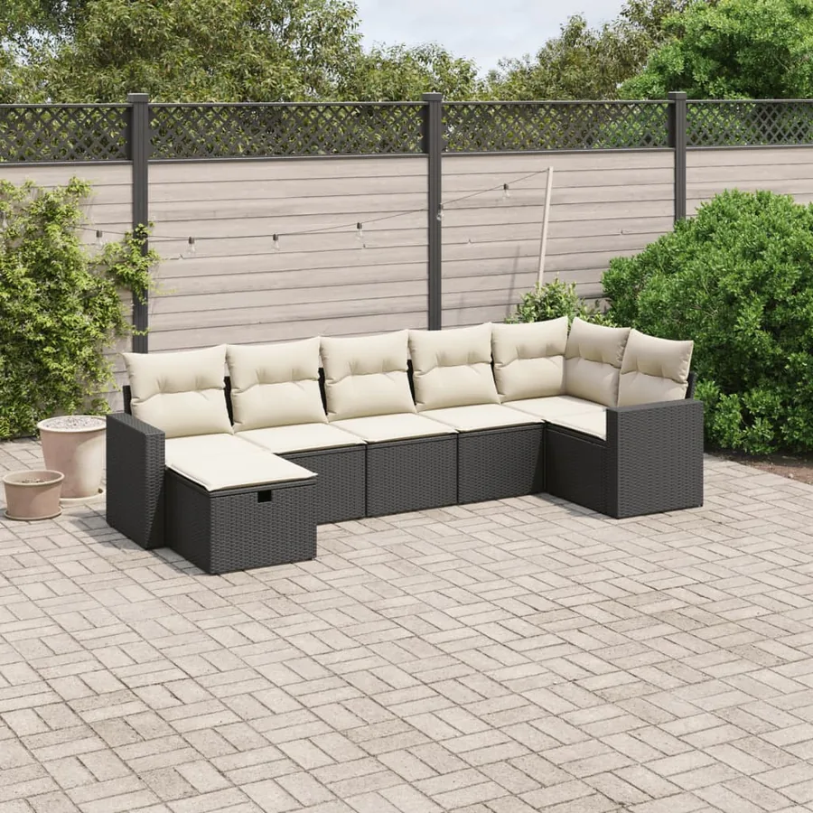 Salon de jardin 7 pcs avec coussins noir résine tressée 62 x 62 x 69 cm - 54,4 kg