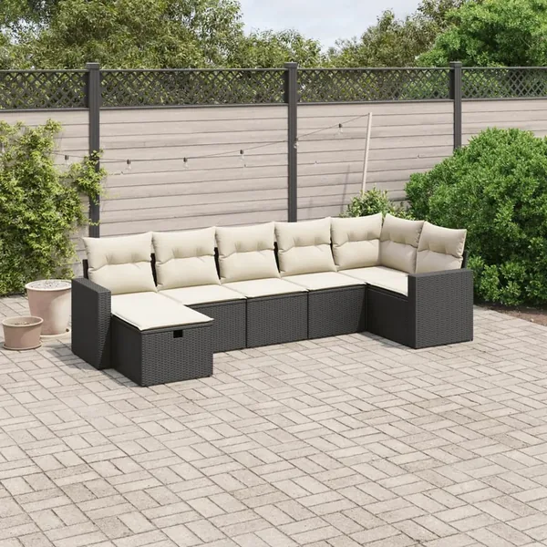 Salon de jardin 7 pcs avec coussins noir résine tressée 62 x 62 x 69 cm - 54,4 kg