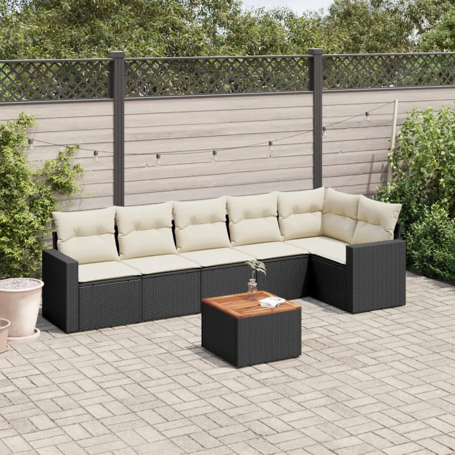 Salon de jardin 7 pcs avec coussins noir résine tressée 65,5 x 62 x 69 cm - 55,0 kg