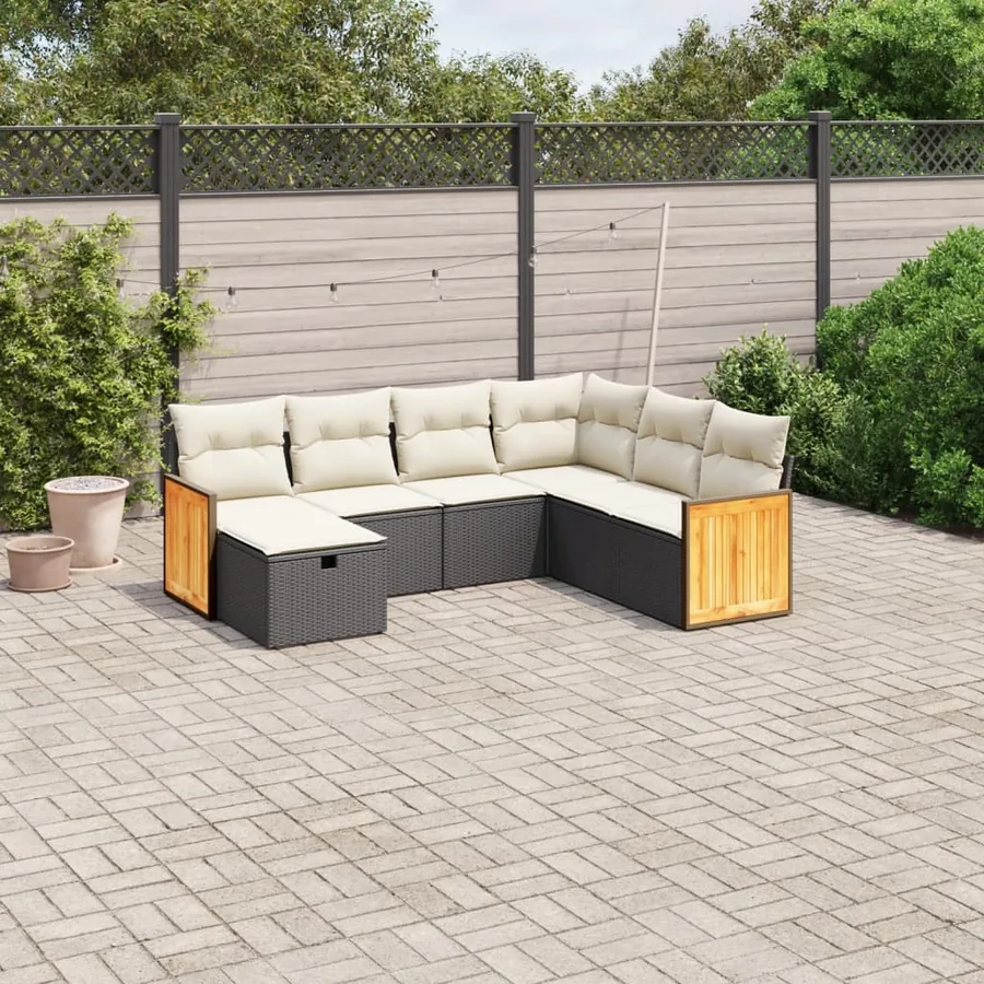 Salon de jardin 7 pcs avec coussins noir résine tressée 62 x 62 x 69 cm - 57,4 kg