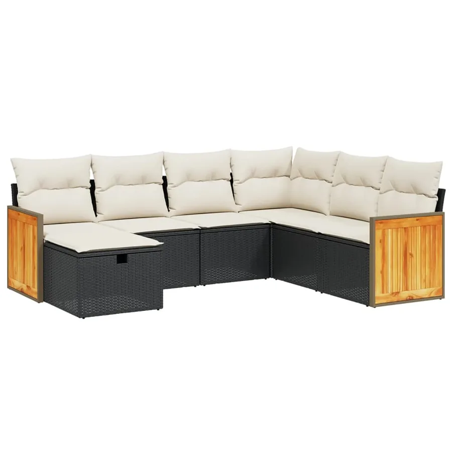 Salon de jardin 7 pcs avec coussins noir résine tressée 62 x 62 x 69 cm - 57,4 kg - 2
