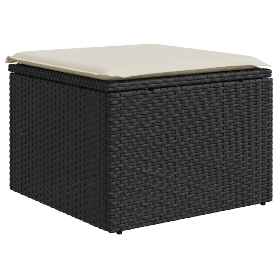 Tabouret de jardin avec coussin noir 55x55x37 cm résine tressée - 2