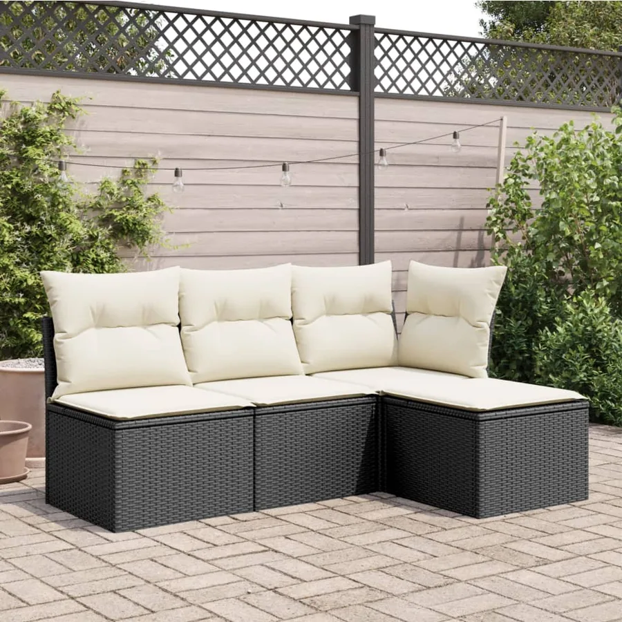 Tabouret de jardin avec coussin noir 55x55x37 cm résine tressée - 3