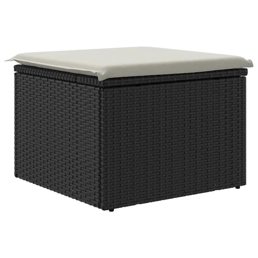 Tabouret de jardin avec coussin noir 55x55x37 cm résine tressée - 6