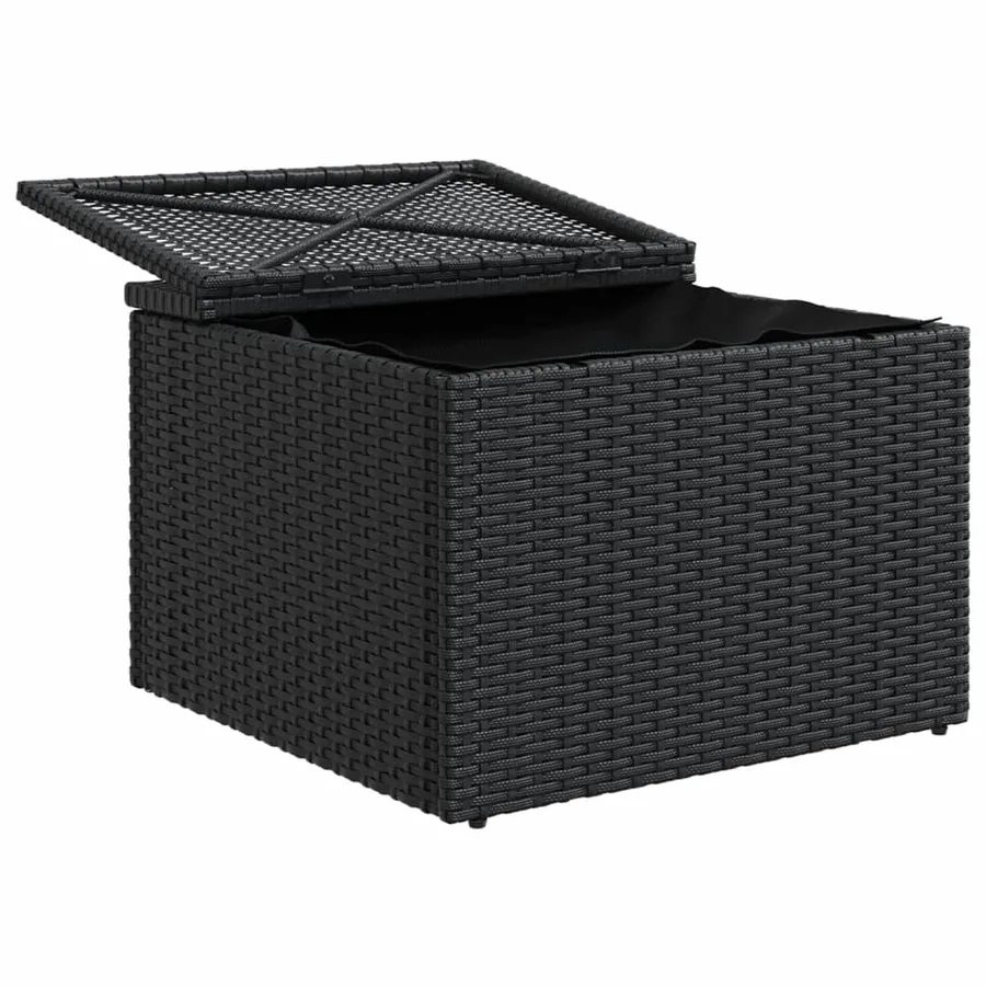 Tabouret de jardin avec coussin noir 55x55x37 cm résine tressée - 7