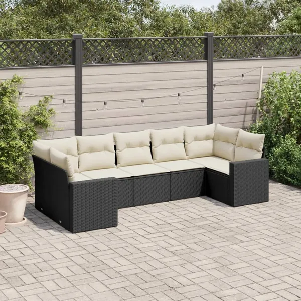 Salon de jardin 7 pcs avec coussins noir résine tressée 65,5 x 62 x 69 cm - 57,7 kg