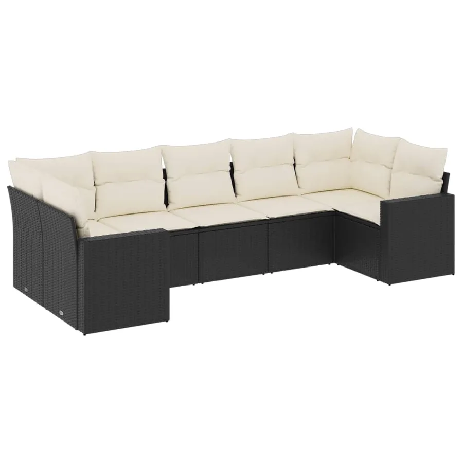 Salon de jardin 7 pcs avec coussins noir résine tressée 65,5 x 62 x 69 cm - 57,7 kg - 2