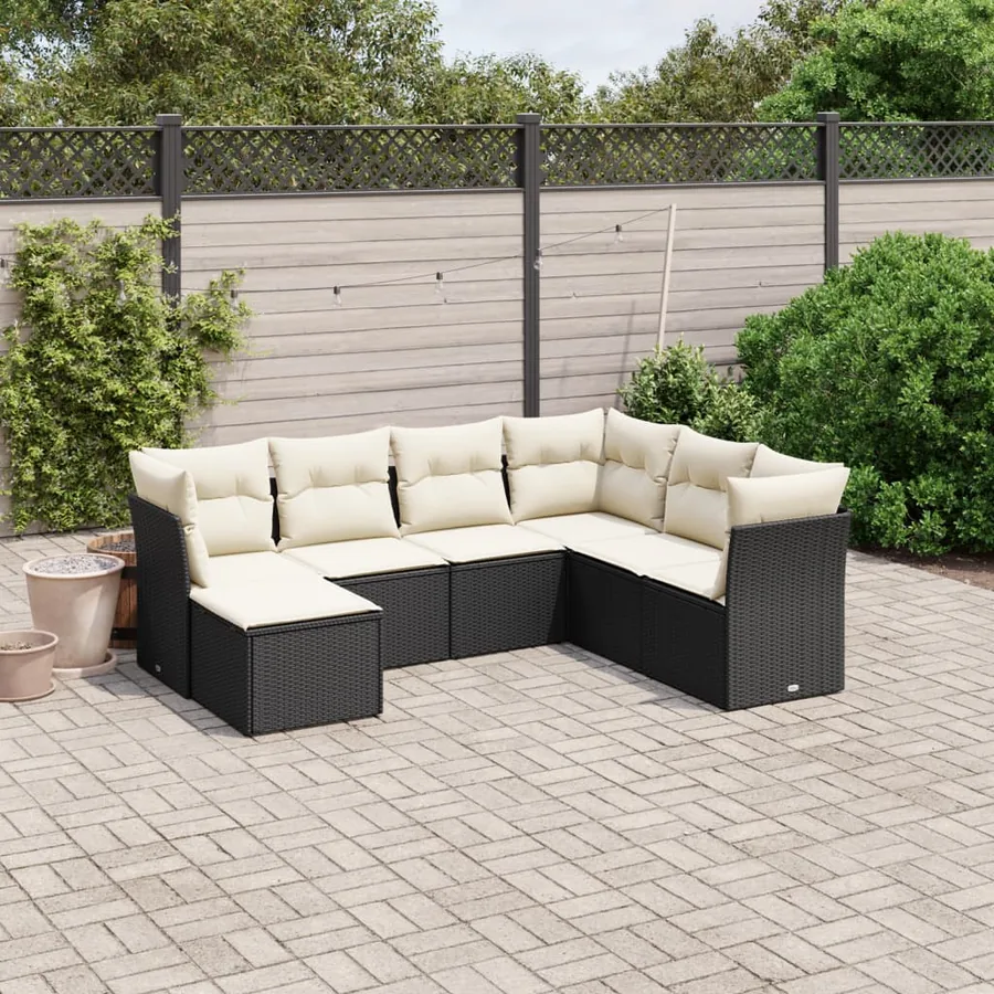 Salon de jardin 7 pcs avec coussins noir résine tressée 62 x 62 x 69 cm - 55,8 kg