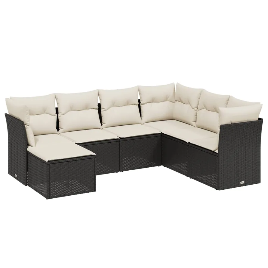 Salon de jardin 7 pcs avec coussins noir résine tressée 62 x 62 x 69 cm - 55,8 kg - 2