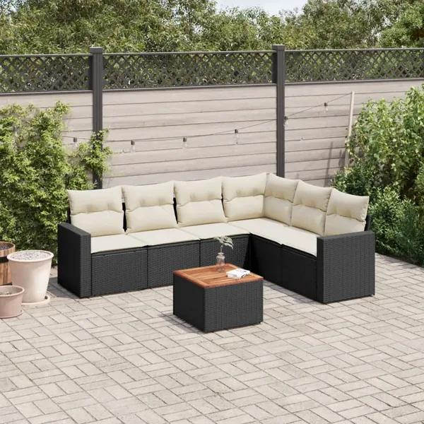 Salon de jardin 7 pcs avec coussins noir résine tressée 65,5 x 62 x 69 cm - 55,0 kg