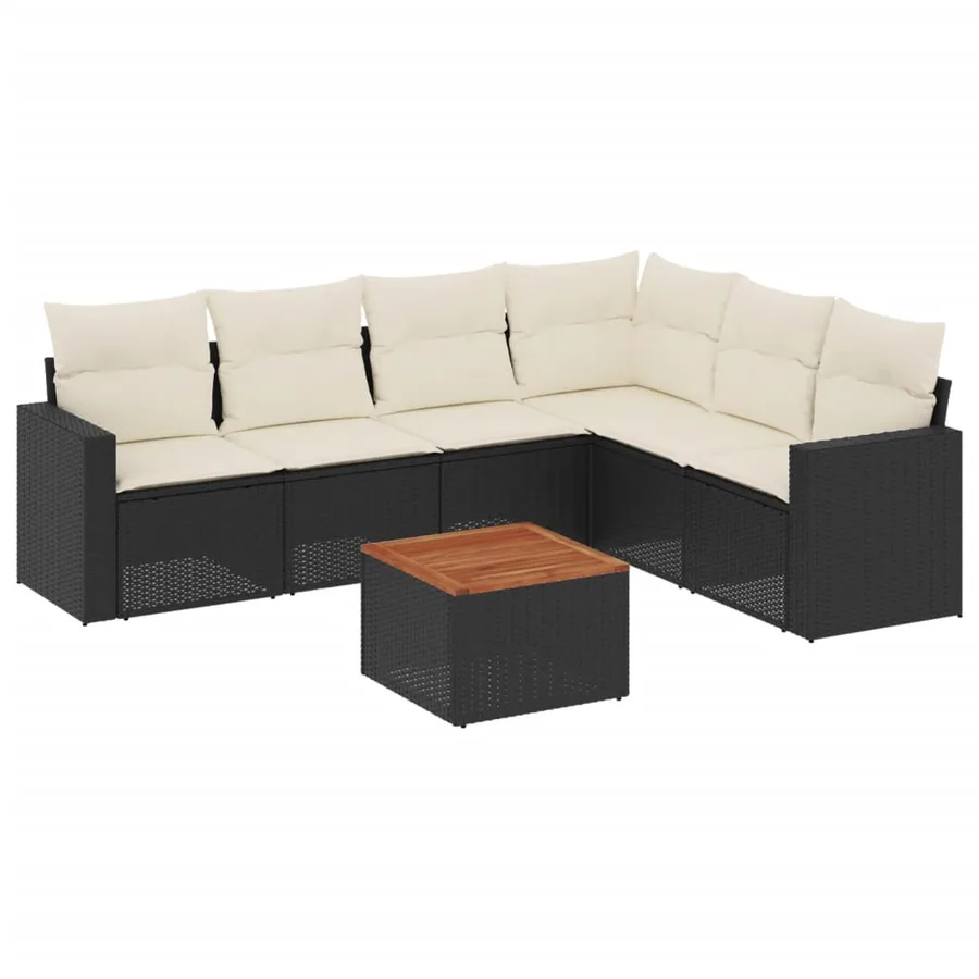 Salon de jardin 7 pcs avec coussins noir résine tressée 65,5 x 62 x 69 cm - 55,0 kg - 2