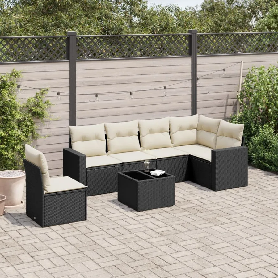 Salon de jardin 7 pcs avec coussins noir résine tressée 65,5 x 62 x 69 cm - 55,8 kg