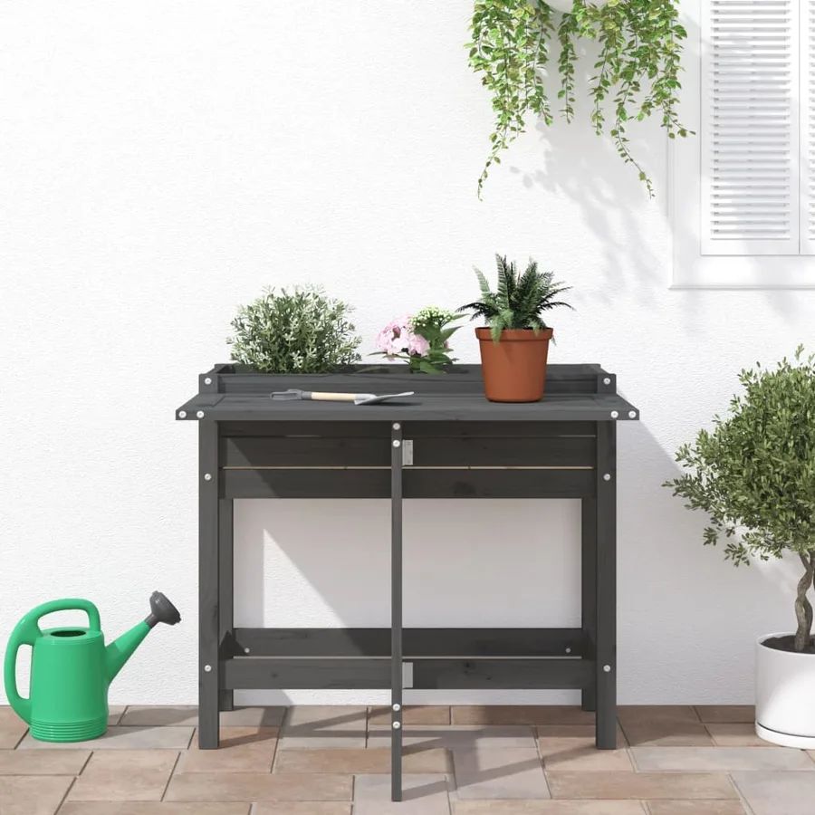 Jardinière de jardin avec dessus pliable gris bois pin massif - 3