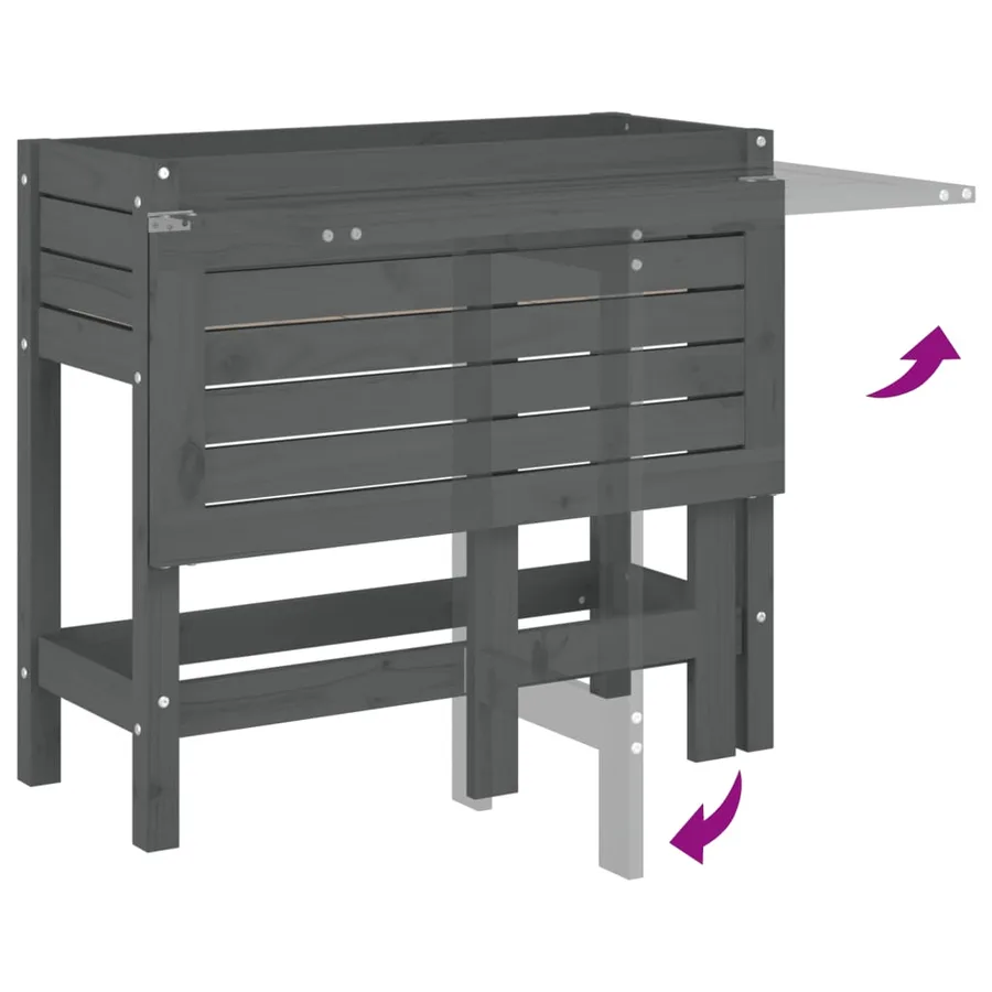 Jardinière de jardin avec dessus pliable gris bois pin massif - 7