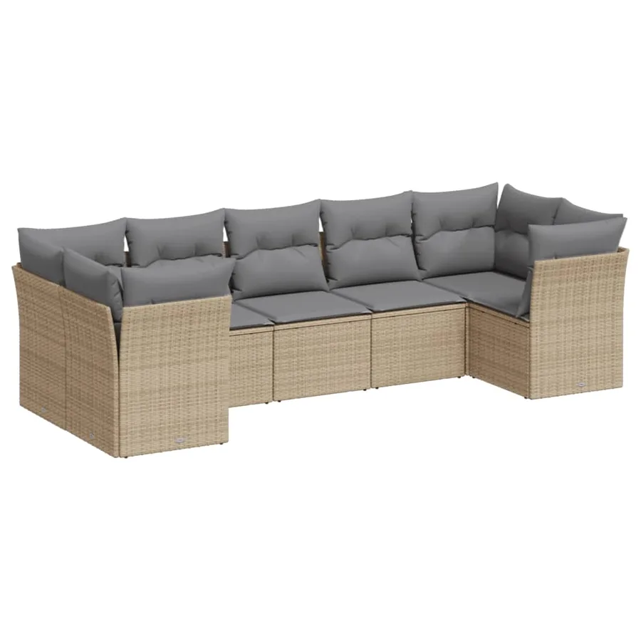 Salon de jardin avec coussins 7 pcs beige résine tressée - 2
