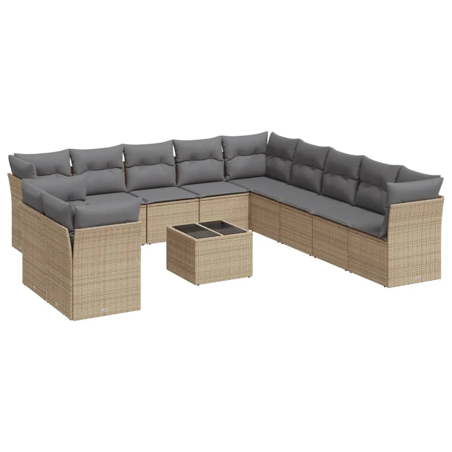 Salon de jardin avec coussins 12 pcs beige résine tressée - 2