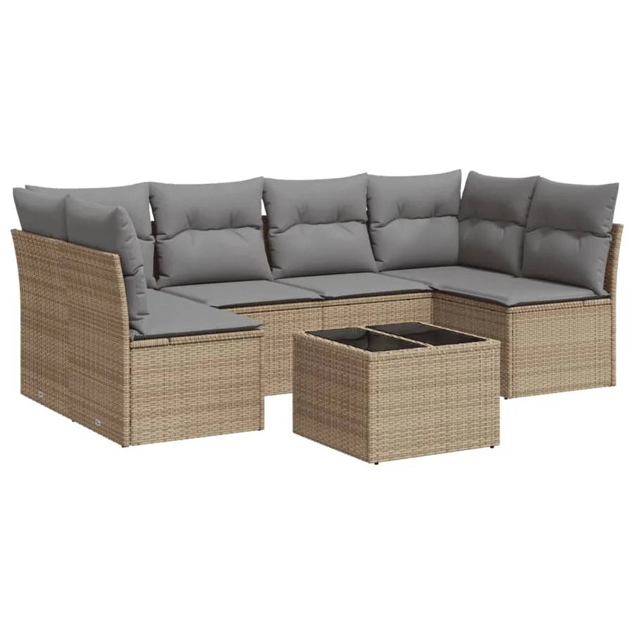Salon de jardin avec coussins 7 pcs beige résine tressée - 2