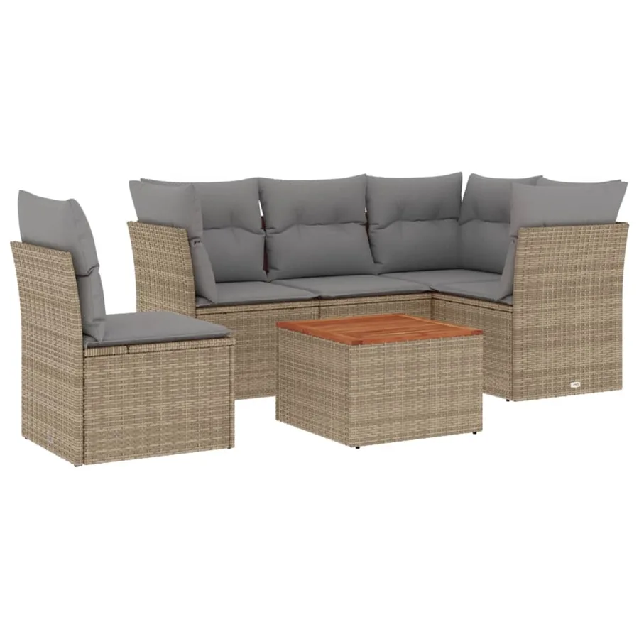 Salon de jardin avec coussins 6 pcs beige résine tressée - 2