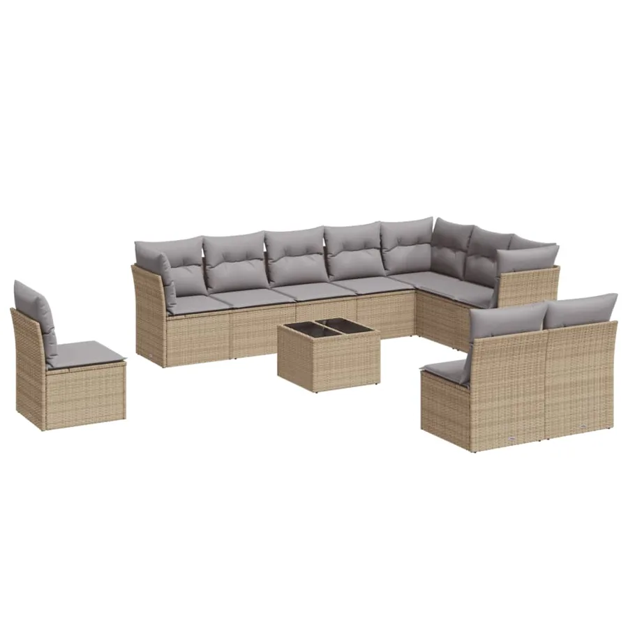 Salon de jardin 11 pcs avec coussins beige résine tressée - 2