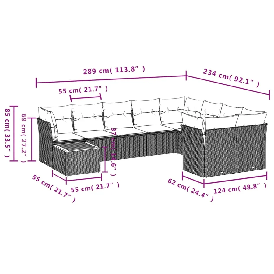 Salon de jardin avec coussins 10 pcs beige résine tressée - 3