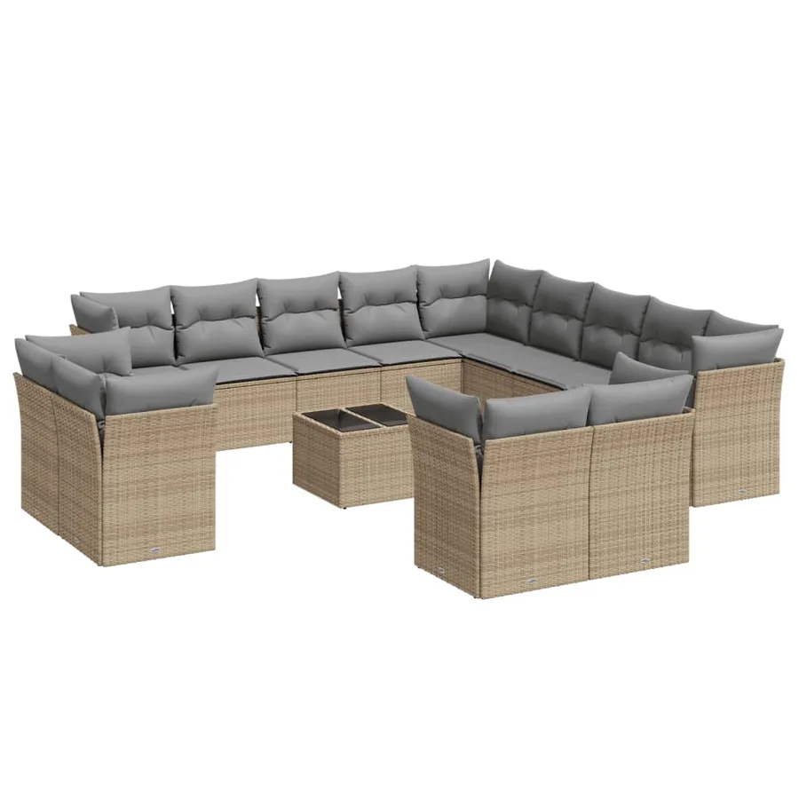 Salon de jardin avec coussins 14 pcs beige résine tressée - 2