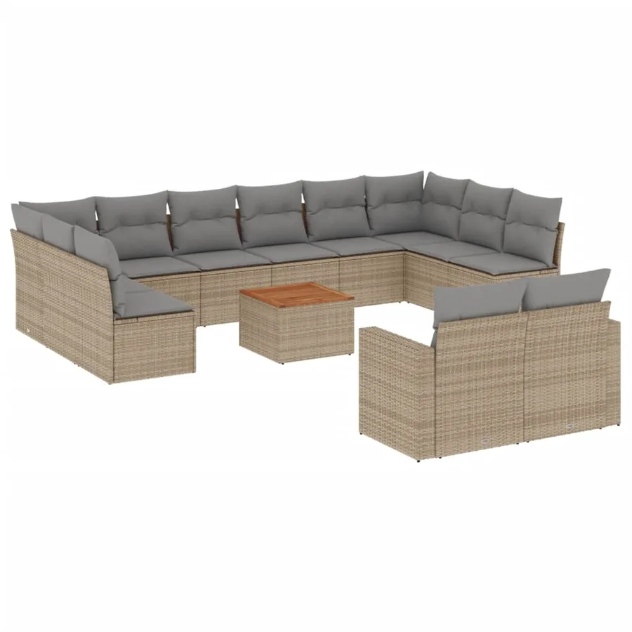 Salon de jardin avec coussins 13 pcs beige résine tressée - 2