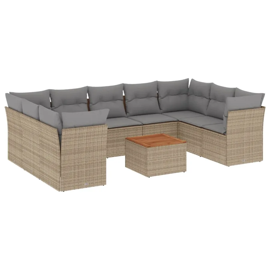 Salon de jardin avec coussins 10 pcs beige résine tressée - 2