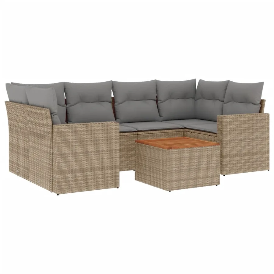 Salon de jardin avec coussins 7 pcs beige résine tressée - 2