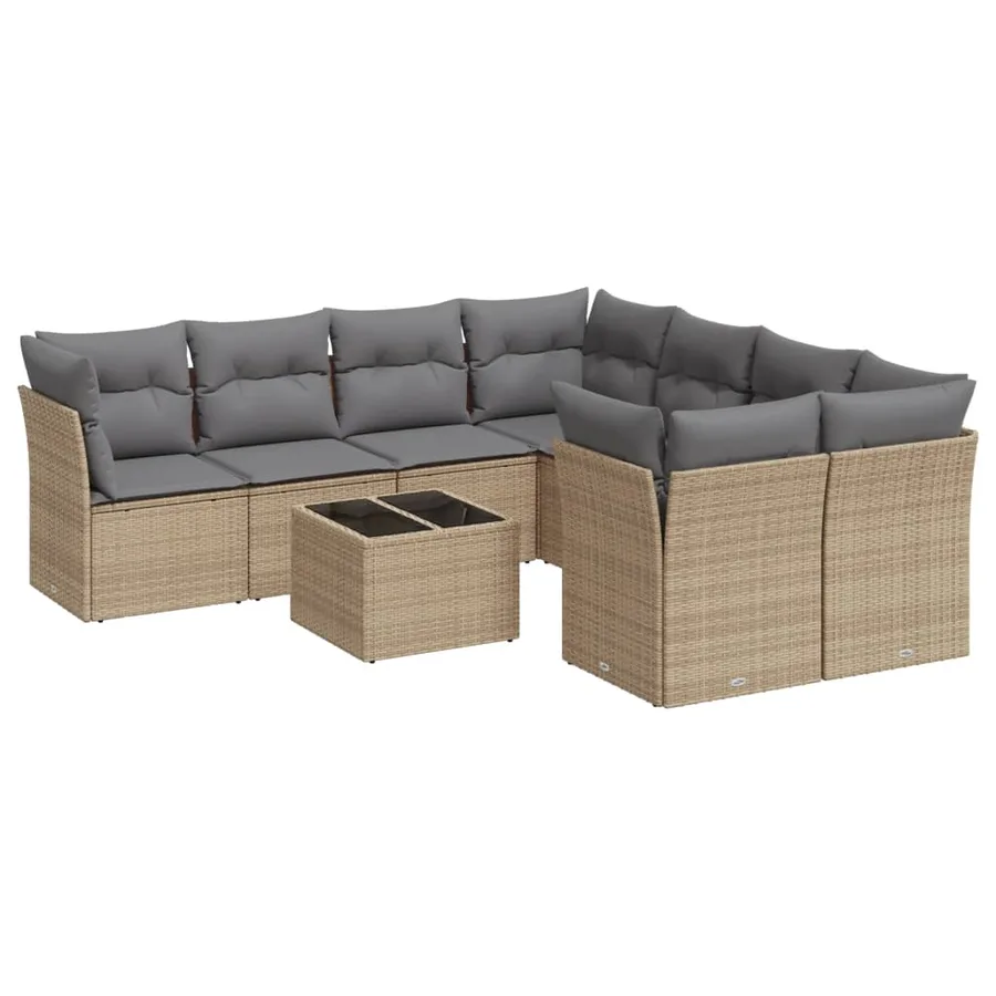 Salon de jardin avec coussins 9 pcs beige résine tressée - 2