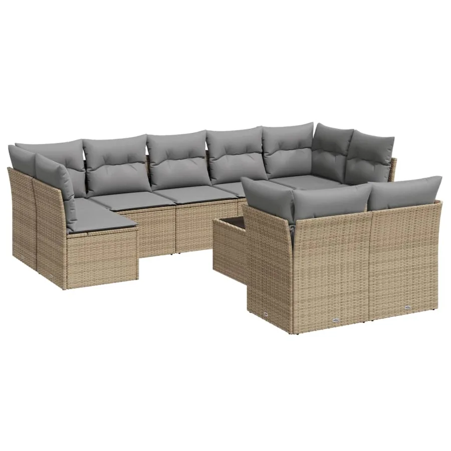 Salon de jardin avec coussins 10 pcs beige résine tressée - 2
