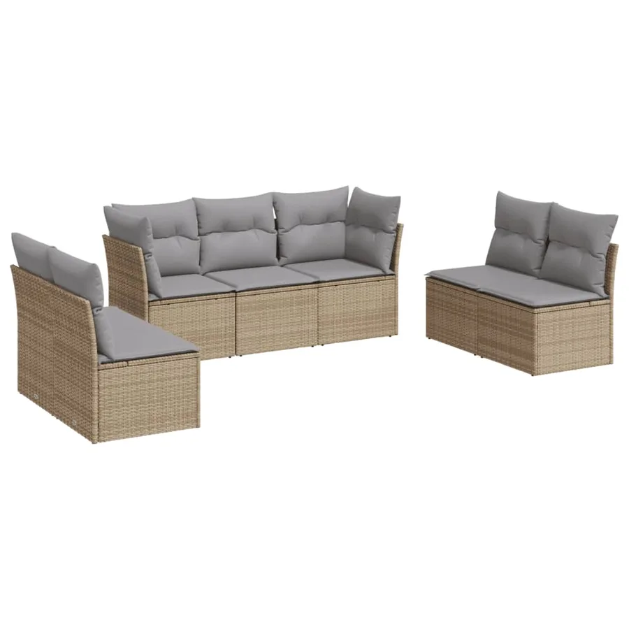 Salon de jardin avec coussins 7 pcs beige résine tressée - 2
