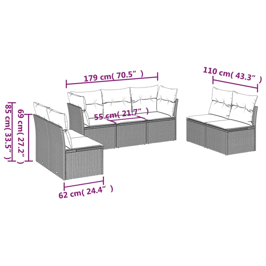 Salon de jardin avec coussins 7 pcs beige résine tressée - 3