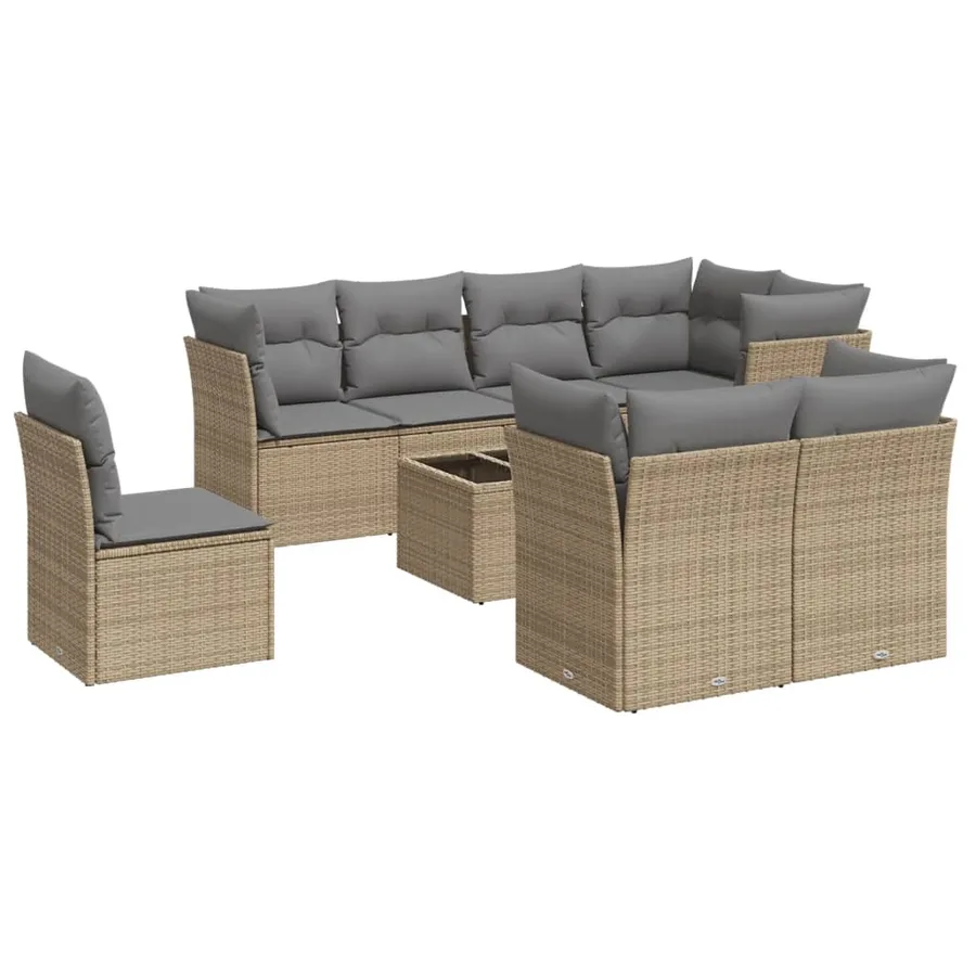 Salon de jardin avec coussins 9 pcs beige résine tressée - 2