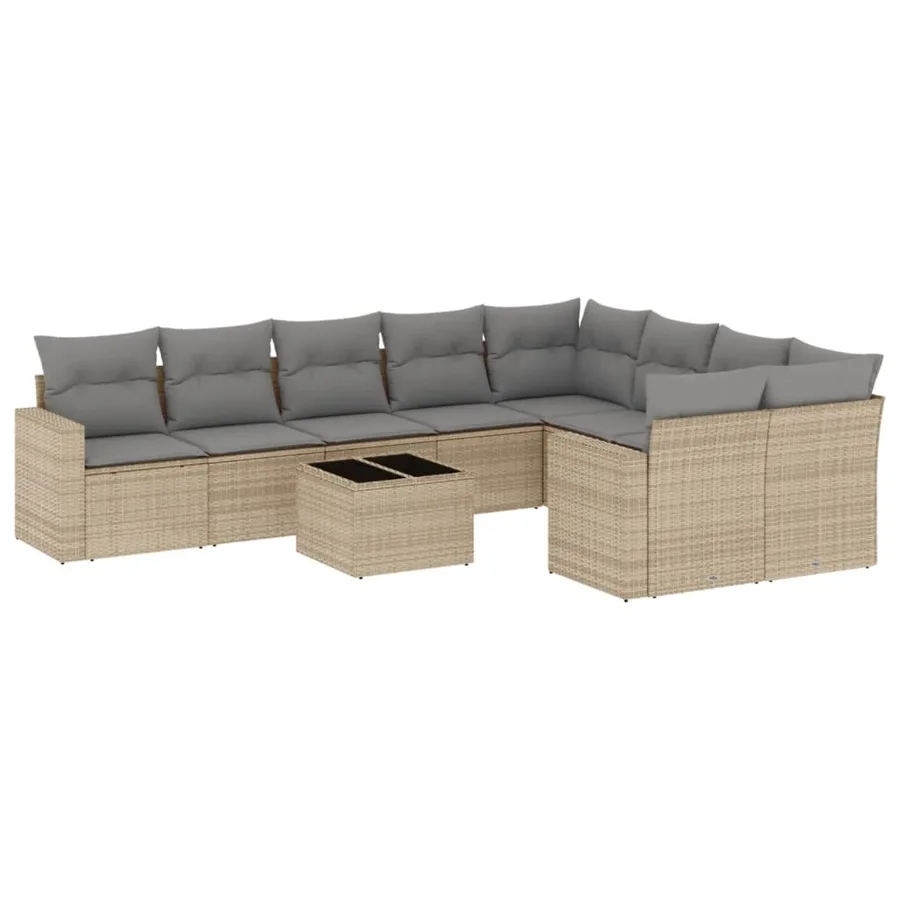 Salon de jardin avec coussins 10 pcs beige résine tressée - 2