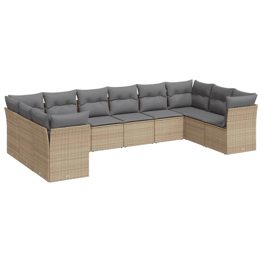 Salon de jardin avec coussins 10 pcs beige résine tressée - 2