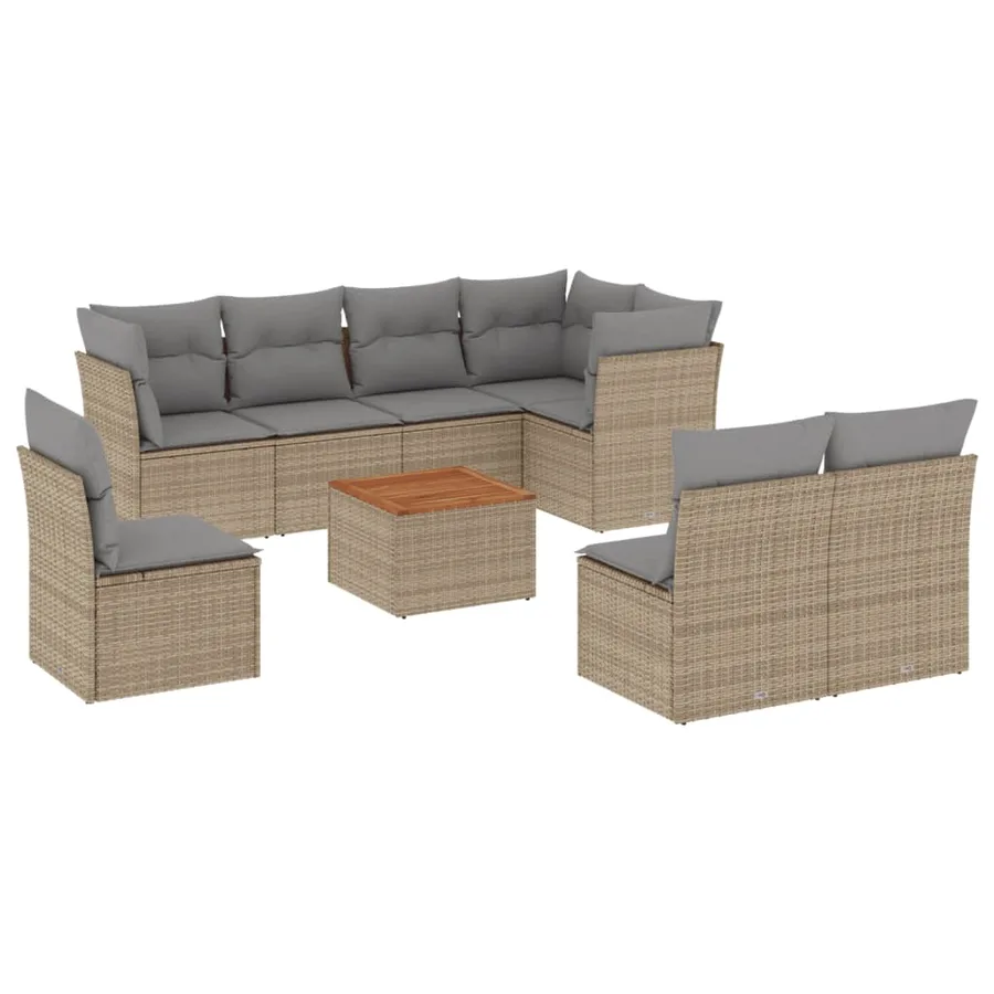 Salon de jardin avec coussins 9 pcs beige résine tressée - 2